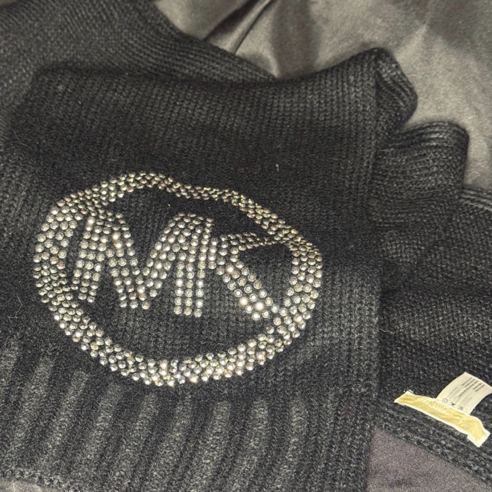 Michael Kors Black Scarf with Silver MK Logo NWOT - Picture 2 of 4